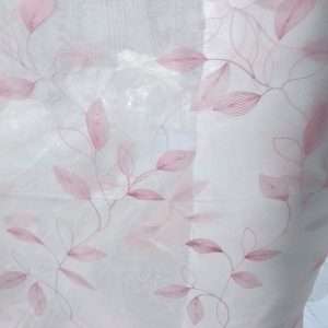 Leaf Motif Pink Sheer Embroidery Curtain