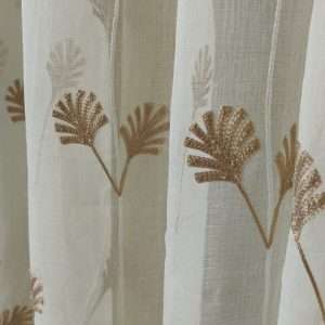 Betel Leaf Style Golden Off White Embroidery Sheer Curtain