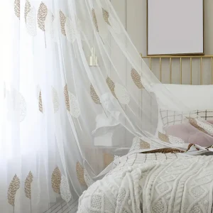 Golden & White Leaf Embroidered Banyan Leaf Curtain