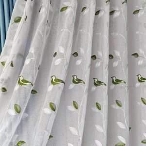 Green Bird Embroidery Sheer Curtain