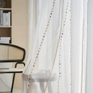 Nordic Style Colorful Rainbow Stripe Tufted Sheer Curtain - SSHC - 17