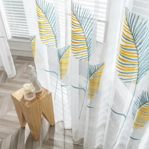 Big Yellow & Sky Leaf Embroidered Curtain