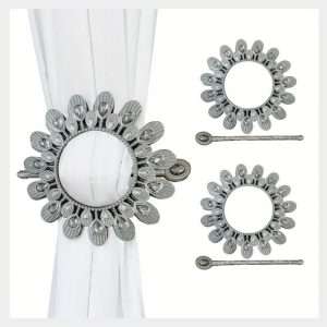 Curtain Tiebacks Classical Elegance Resin Panel Holdback Set of 2 (Classic Circle) - Ash