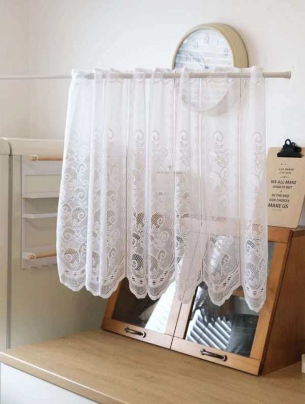 Short Kitchen Lace Net Curtain White