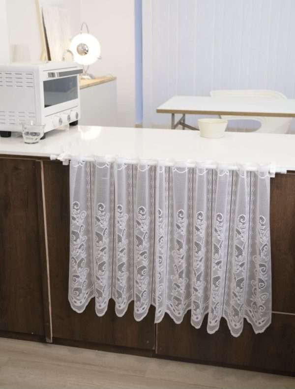 Short Kitchen Lace Net Curtain White