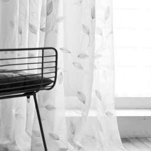 Leaf Motif White Sheer Embroidery Curtain