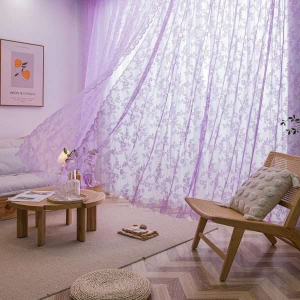 IKEA Vintage Purple Floral Net Curtain