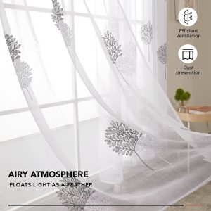 Tree Design Leaf Embroidery Sheer Curtain