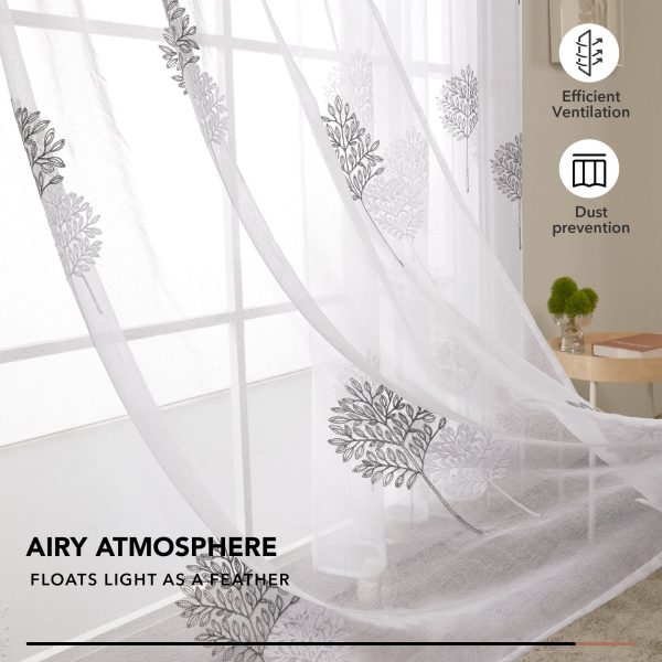 Tree Design Leaf Embroidery Sheer Curtain