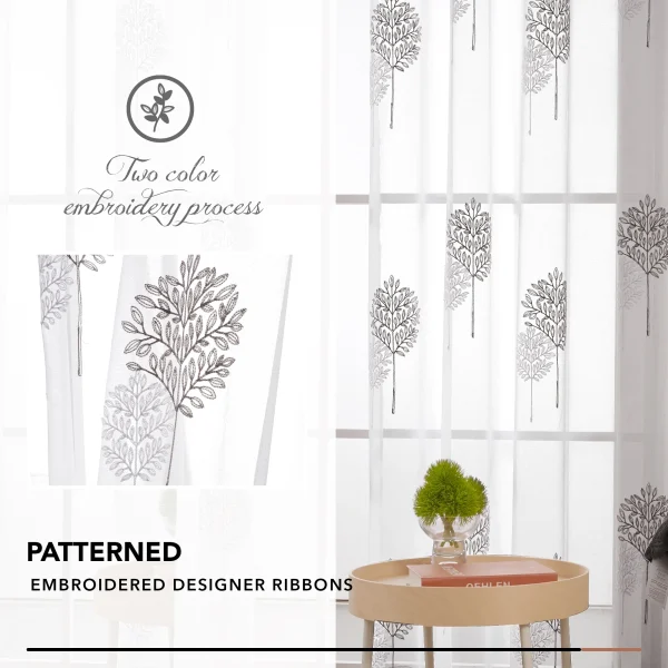 Tree Design Leaf Embroidery Sheer Curtain