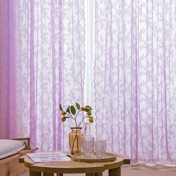 IKEA Vintage Purple Floral Net Curtain