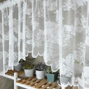 White Butterfly Net Lace Short Curtain