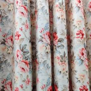Sky & Cream Floral Velvet Curtain