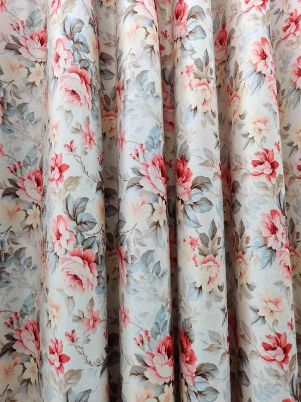 Sky & Cream Floral Velvet Curtain