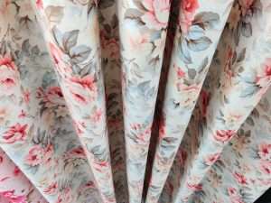 Sky & Cream Floral Velvet Curtain