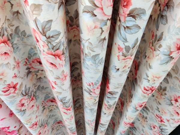 Sky & Cream Floral Velvet Curtain