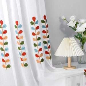 Rustic Style Colorful Leaf Pattern Sheer Curtain