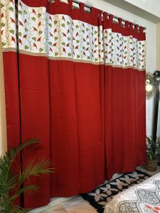 red & green loop style curtain #embroidery #onlineshopping #homedecor
