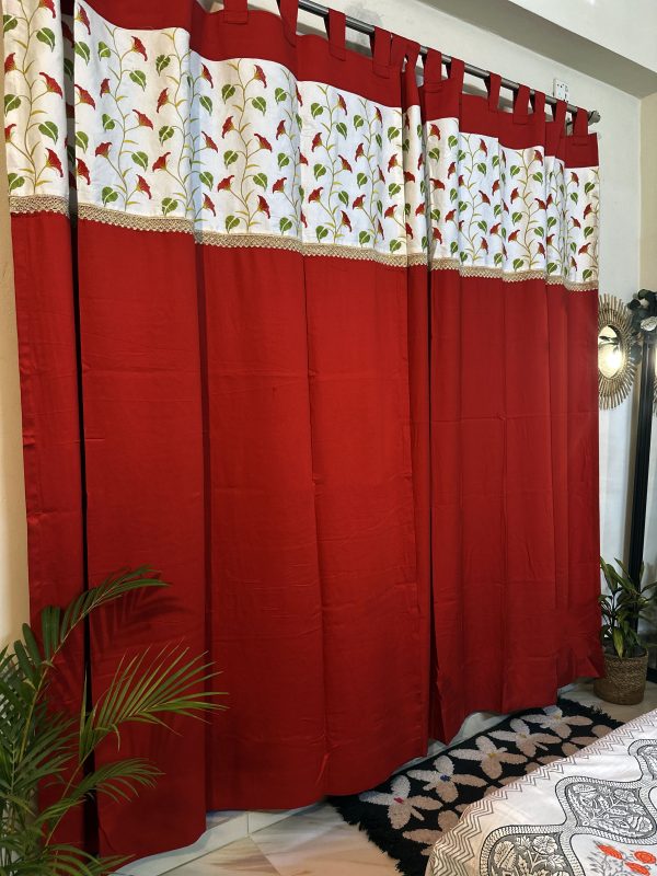 red & green loop style curtain #embroidery #onlineshopping #homedecor