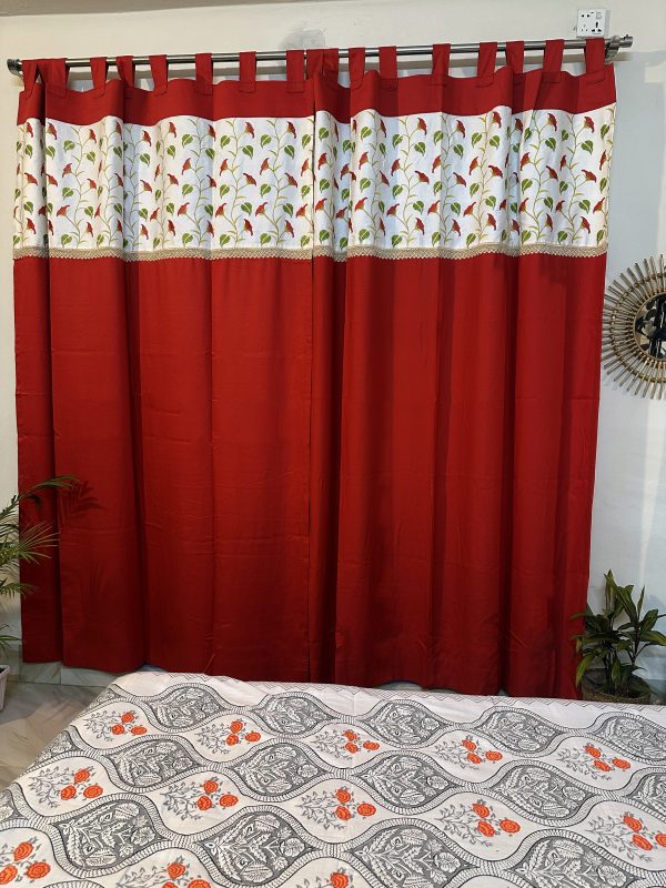 red & green loop style curtain #embroidery #onlineshopping #homedecor
